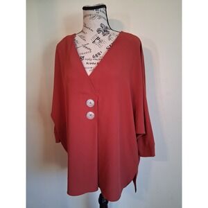 Wallis Burnt Orange V-Neck Oversized Blouse with Large Buttons US 12 UK 16